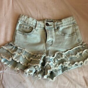Girls size Stylish Light Blue Ruffle Denim Shorts
